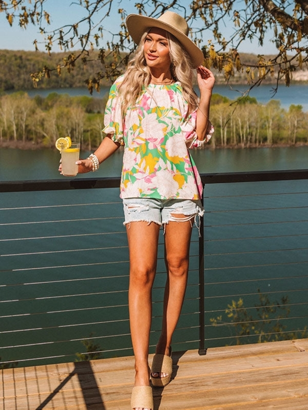 Flying Tomato Green Yellow Pink Floral Puff-Sleeve Blouse. NWOT Size Small - Picture 5 of 14